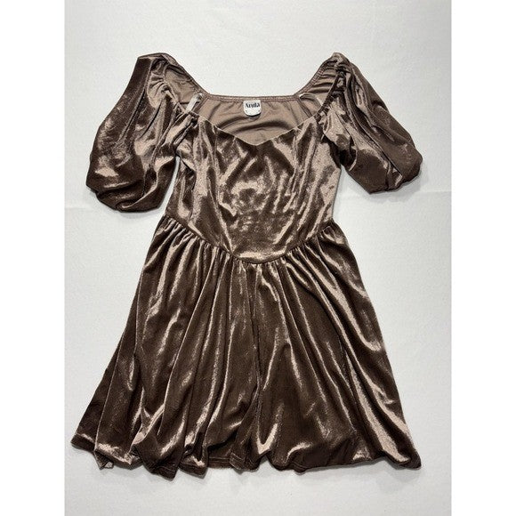 Arula Womens 0X Brown Velvet Puff Sleeve Fit Flare Party Dress ALD45118-018