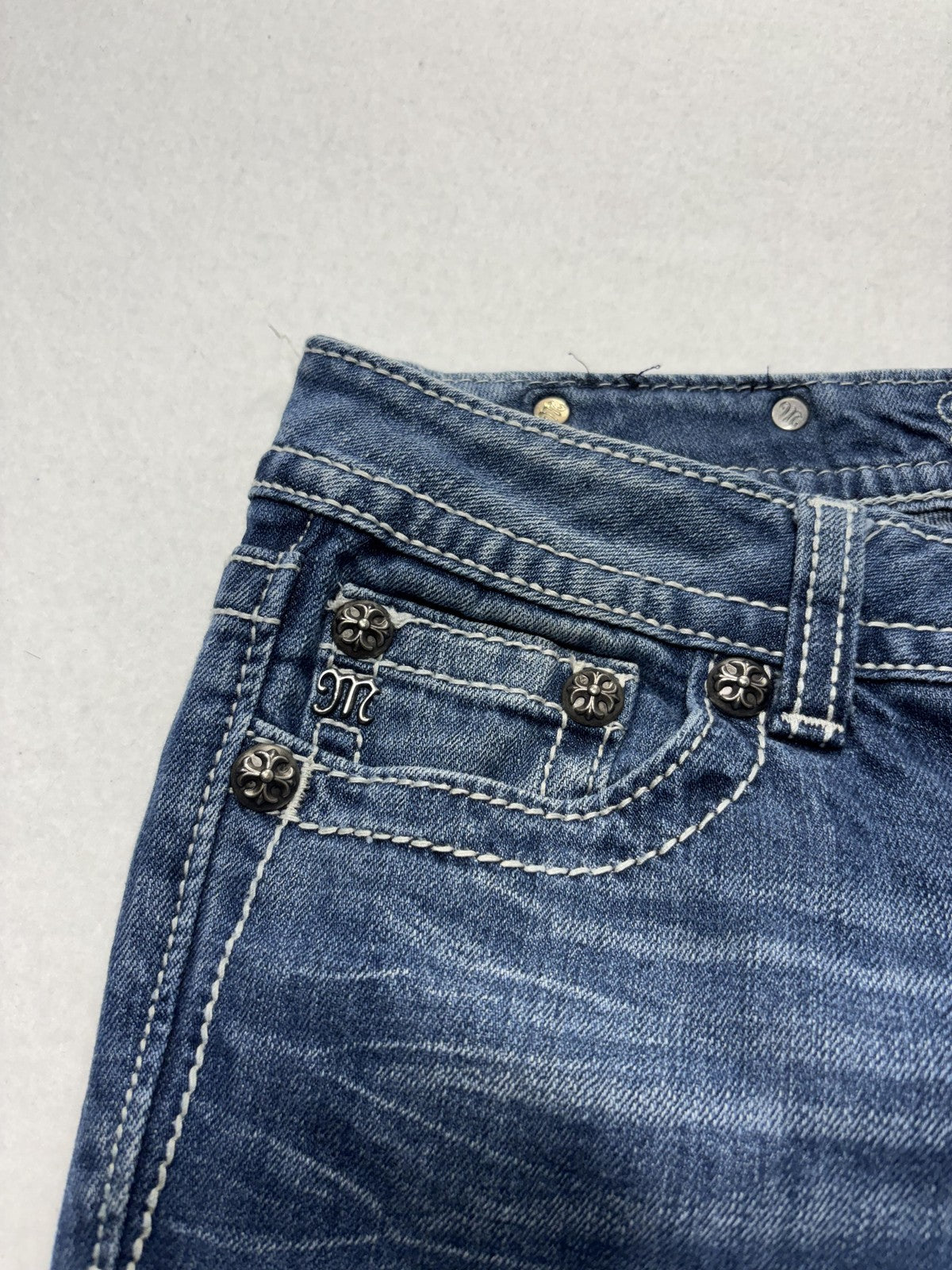 Miss Me Jeans Womens 28 Blue Medium Wash Low Rise Bootcut Embellished 28x31
