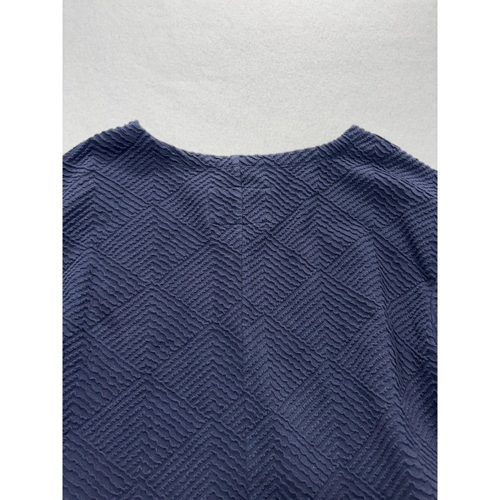 Maeve Blouse Womens XS Blue Textured Crew Neck 3/4 Puff Sleeve Peplum Tunic Top