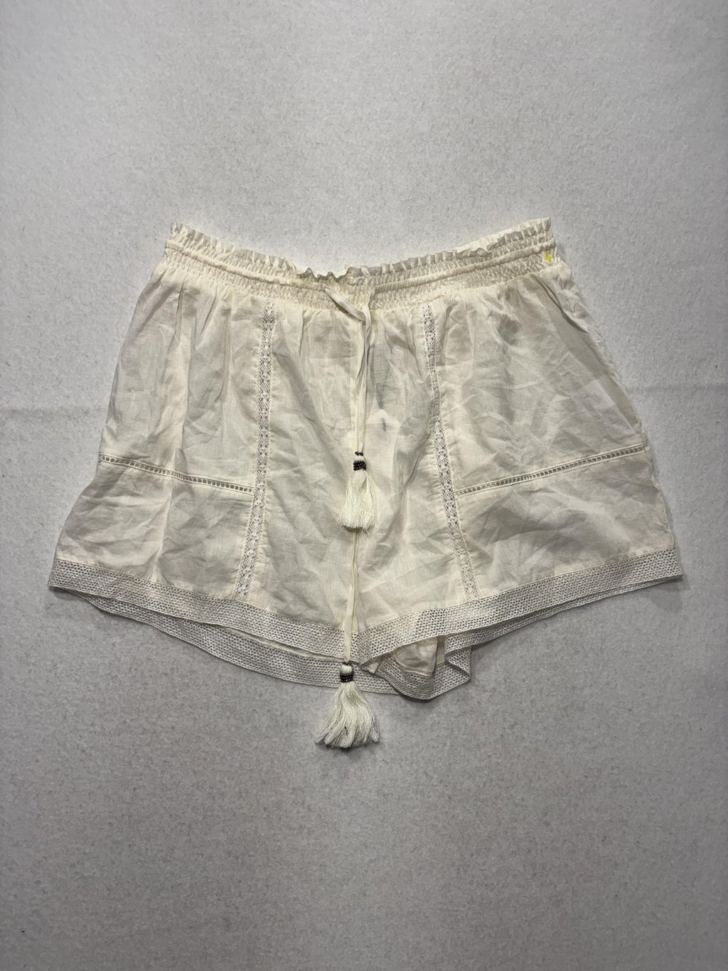 A Loves A Shorts Womens Large White Gauze Skimmer Tassel Drawstring Lace Trim