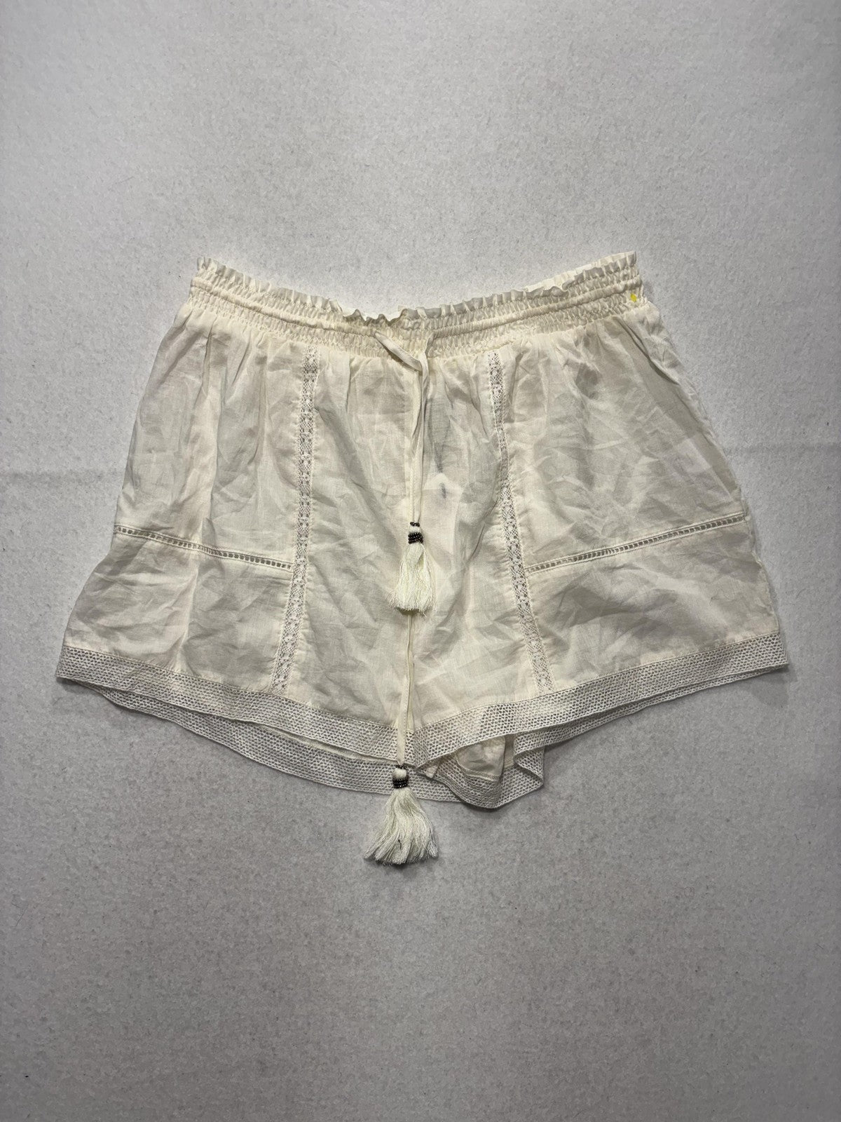 A Loves A Shorts Womens Large White Gauze Skimmer Tassel Drawstring Lace Trim
