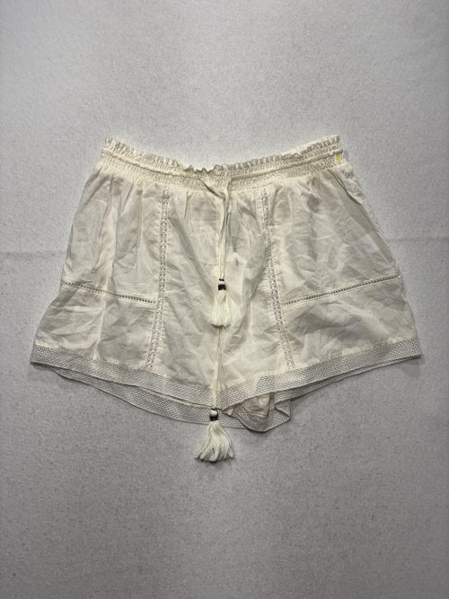 A Loves A Shorts Womens Large White Gauze Skimmer Tassel Drawstring Lace Trim