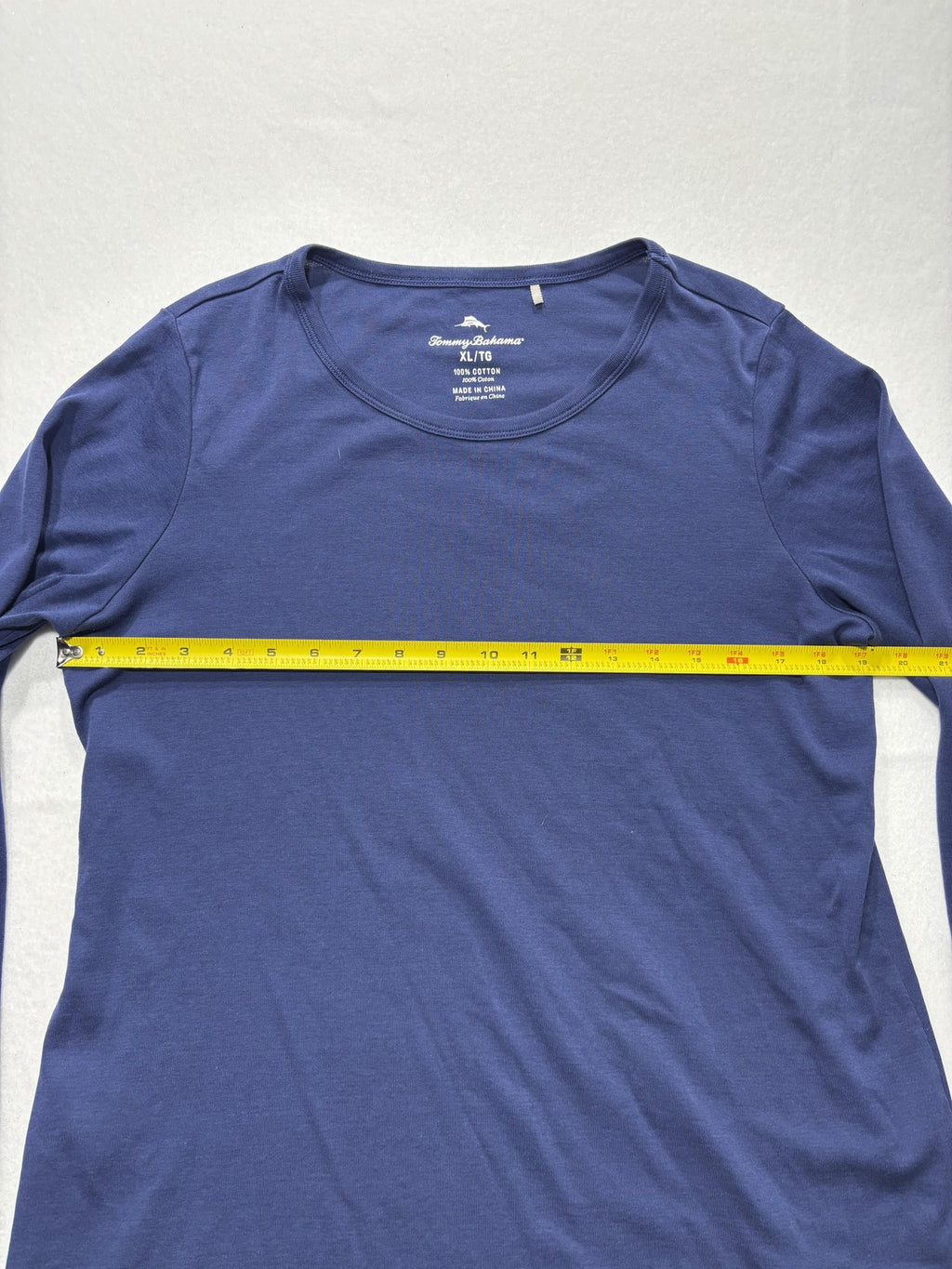 Tommy Bahama Shirt Womens XL Blue Crew Neck Long Sleeve Cotton Tee Basic Casual