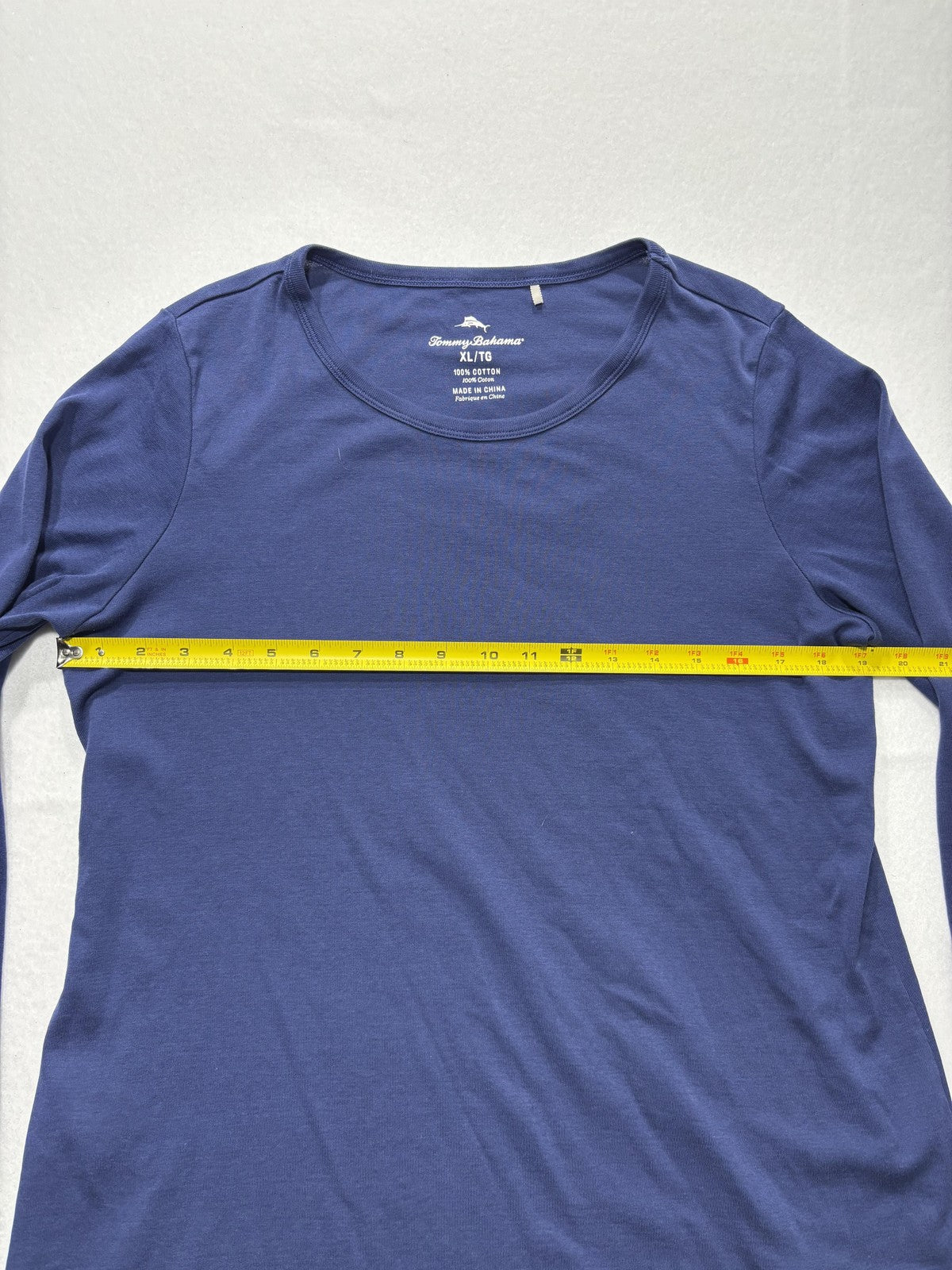 Tommy Bahama Shirt Womens XL Blue Crew Neck Long Sleeve Cotton Tee Basic Casual