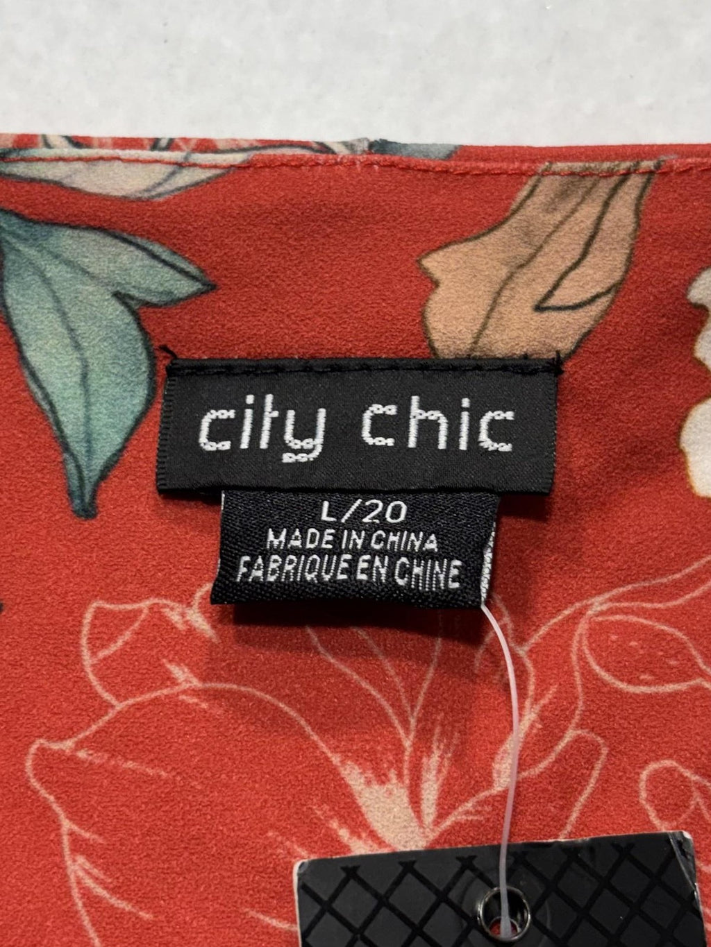 City Chic Blouse Womens 20 Red Floral V Neck Short Sleeve Peplum Top Tie Waist