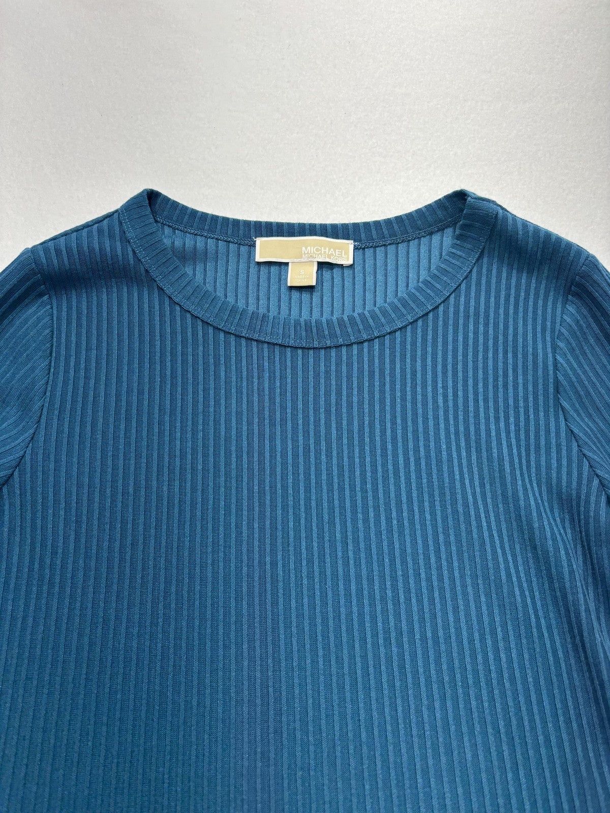 MICHAEL Michael Kors Dress Womens Small Blue Ribbed Long Sleeve Bodycon Midi