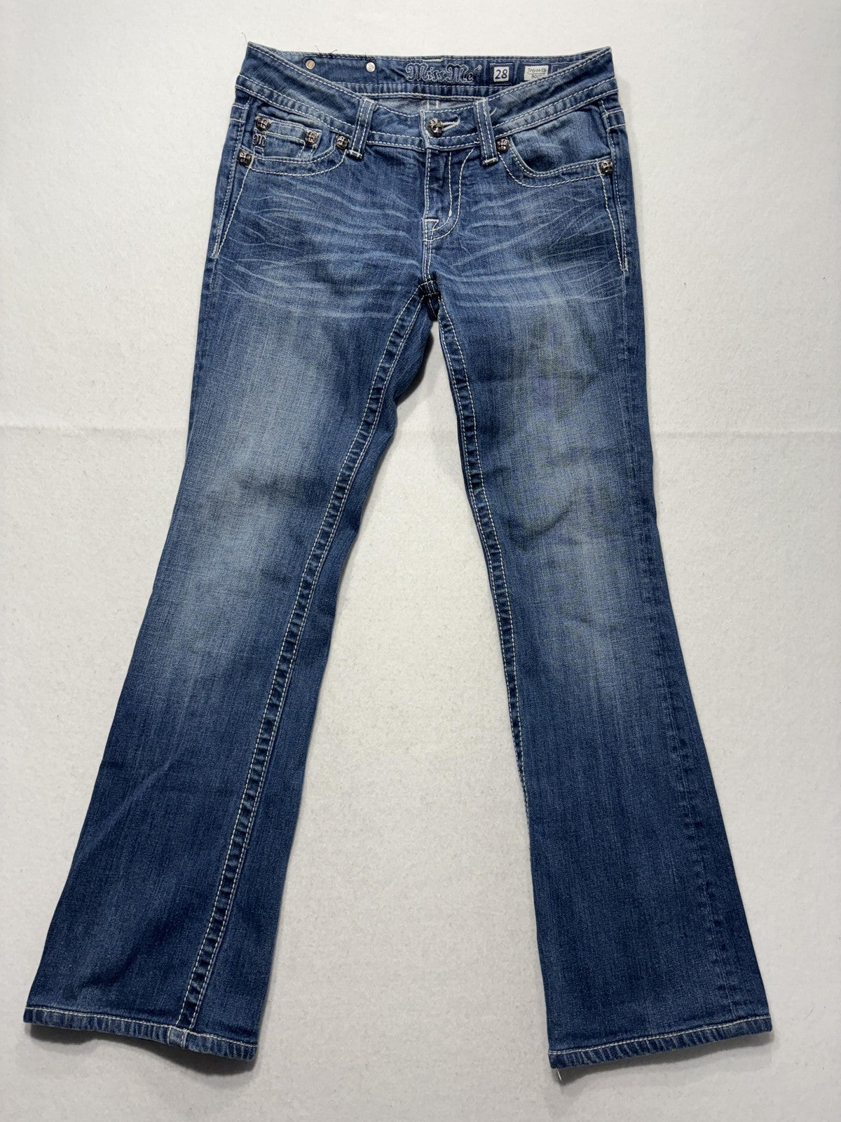 Miss Me Jeans Womens 28 Blue Medium Wash Low Rise Bootcut Embellished 28x31