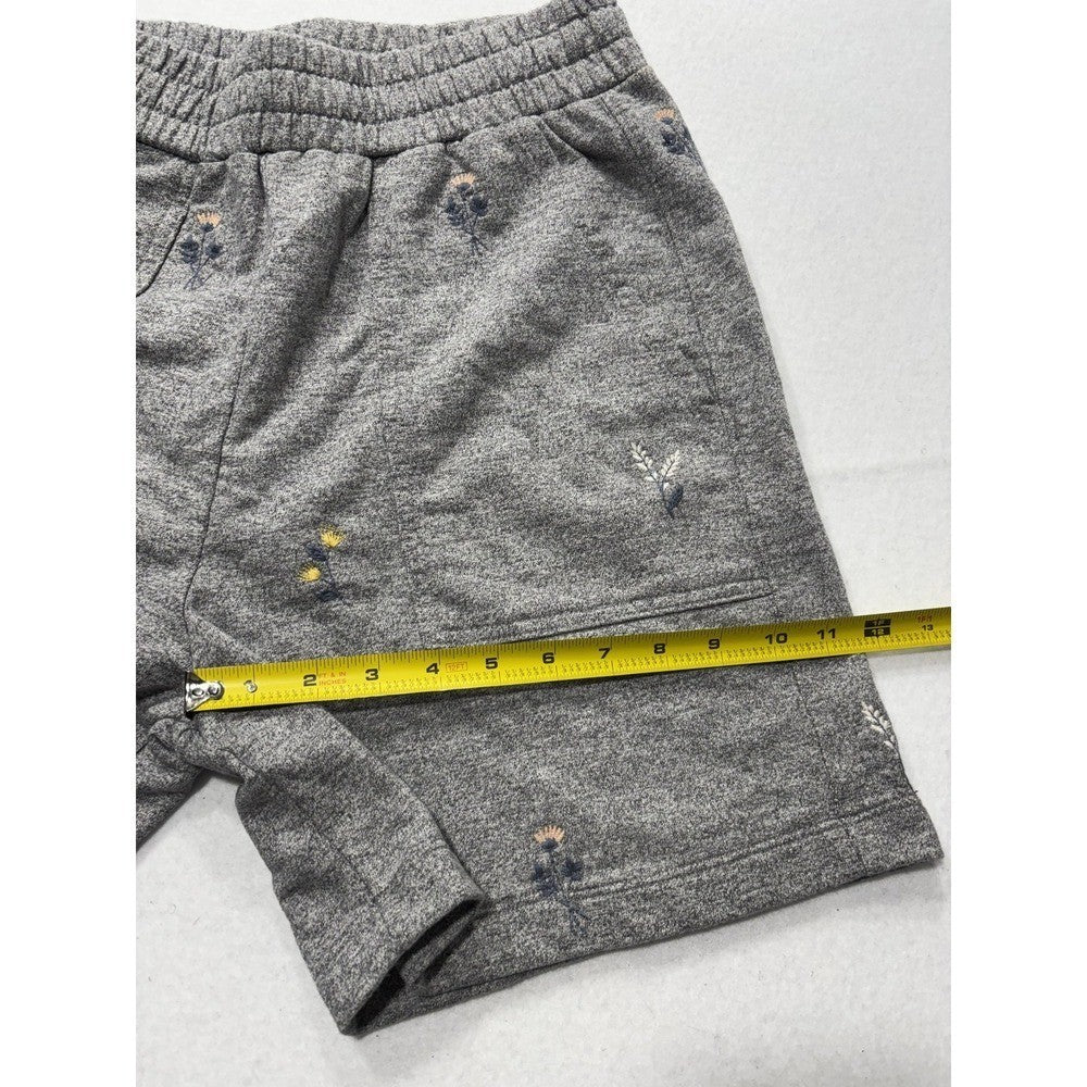 AG Sweat Shorts Womens Small Gray Embroidered Floral Knit Casual Elastic Waist