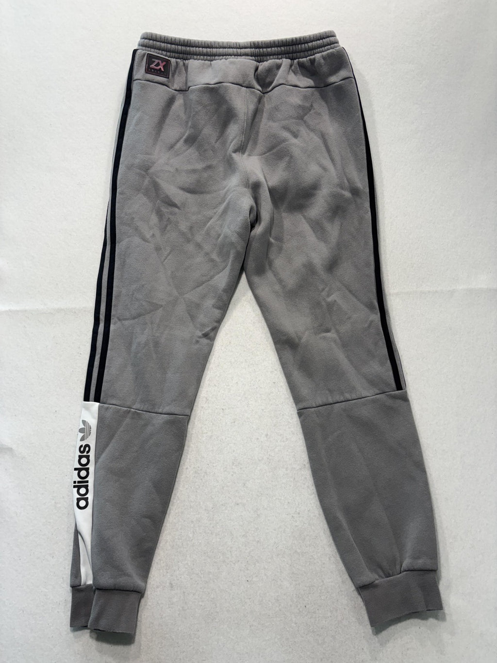 Adidas ZX Sweatpants Mens Medium Gray Fleece Elastic Waist Side Stripe Cuffed