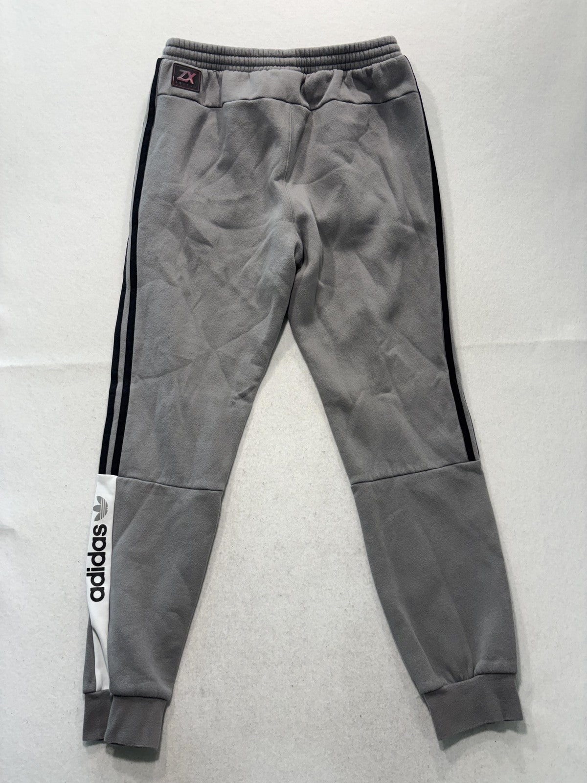 Adidas ZX Sweatpants Mens Medium Gray Fleece Elastic Waist Side Stripe Cuffed
