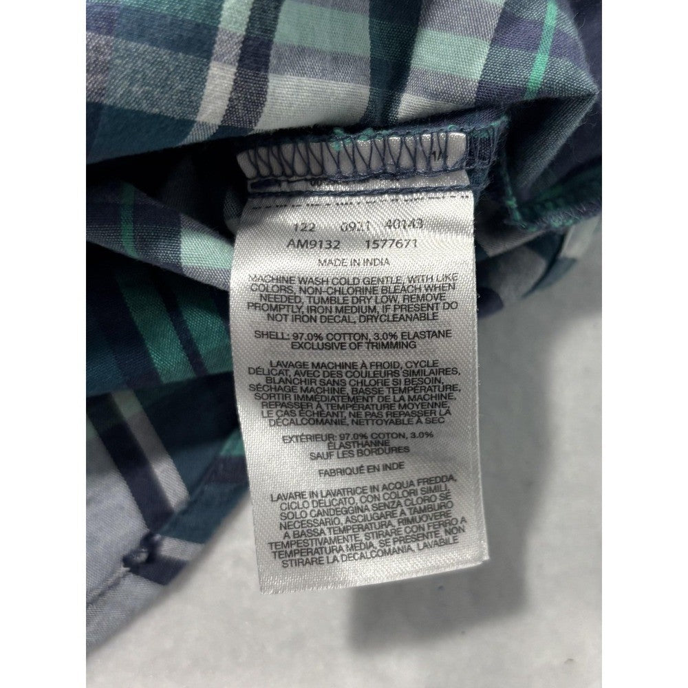 Columbia Shirt Mens Large Blue Green Plaid Short Sleeve Button Up Casual Stretch