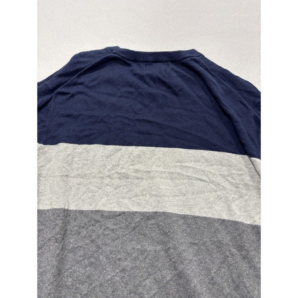 Banana Republic Mens Large Blue Gray Striped Crew Neck Luxe Yarn Knit Sweater