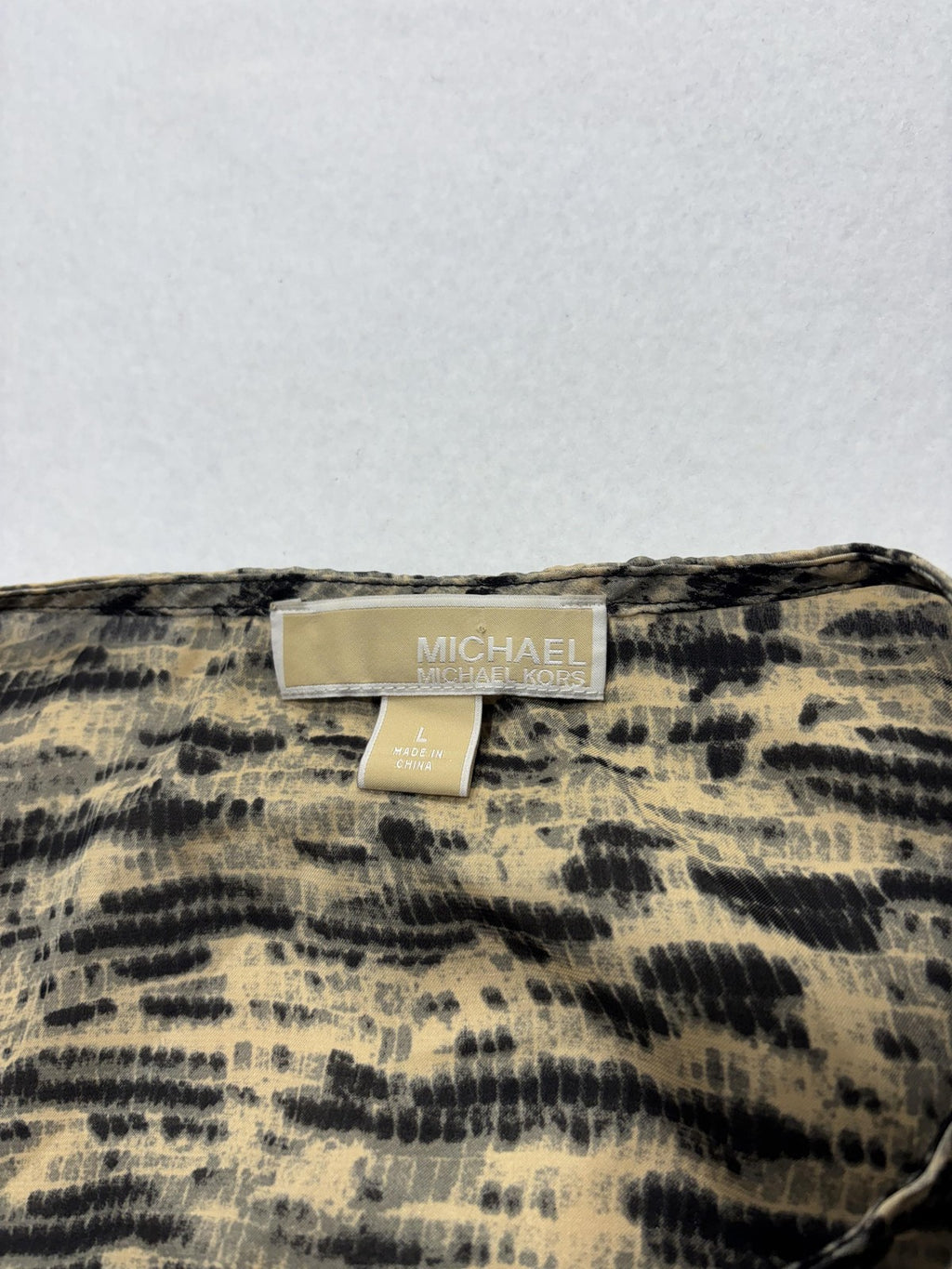 MICHAEL Michael Kors Top Womens L Beige Animal Print Tunic Henley Sheer Blouse