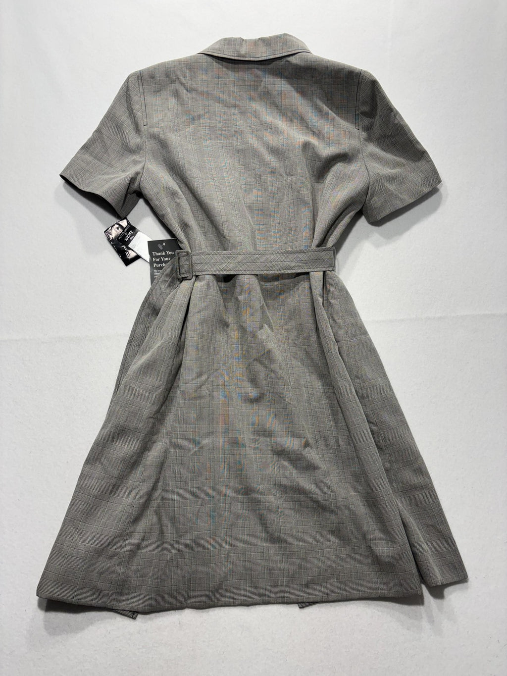 Kasper ASL Jacket Dress Womens 14P Gray Plaid Short Sleeve Belted Workwear