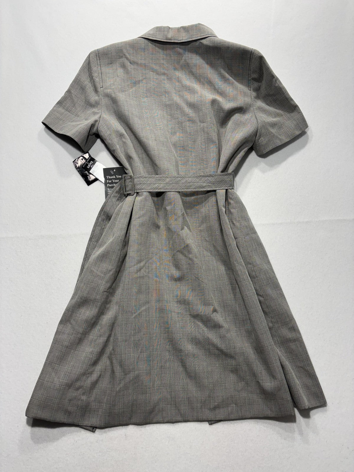 Kasper ASL Jacket Dress Womens 14P Gray Plaid Short Sleeve Belted Workwear