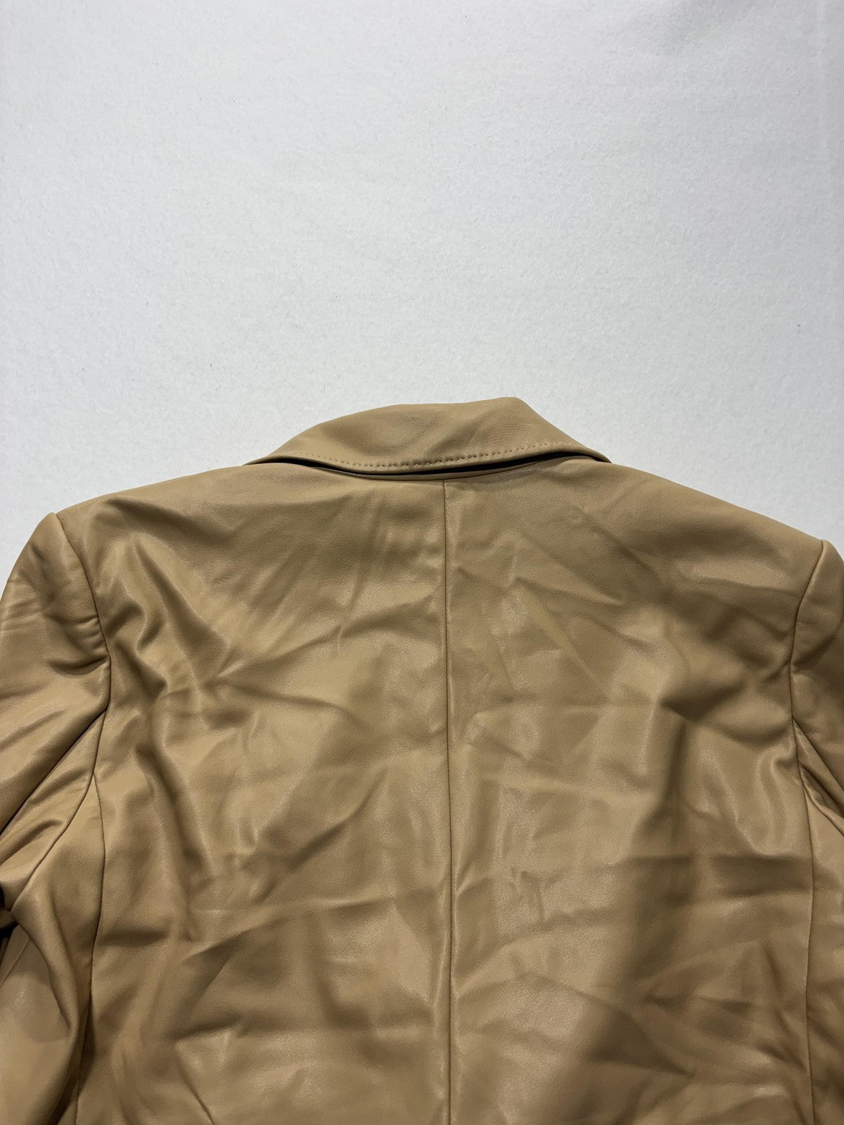 Generation Love Blazer Womens S Beige Faux Leather Ruched Sleeve Lined Jacket