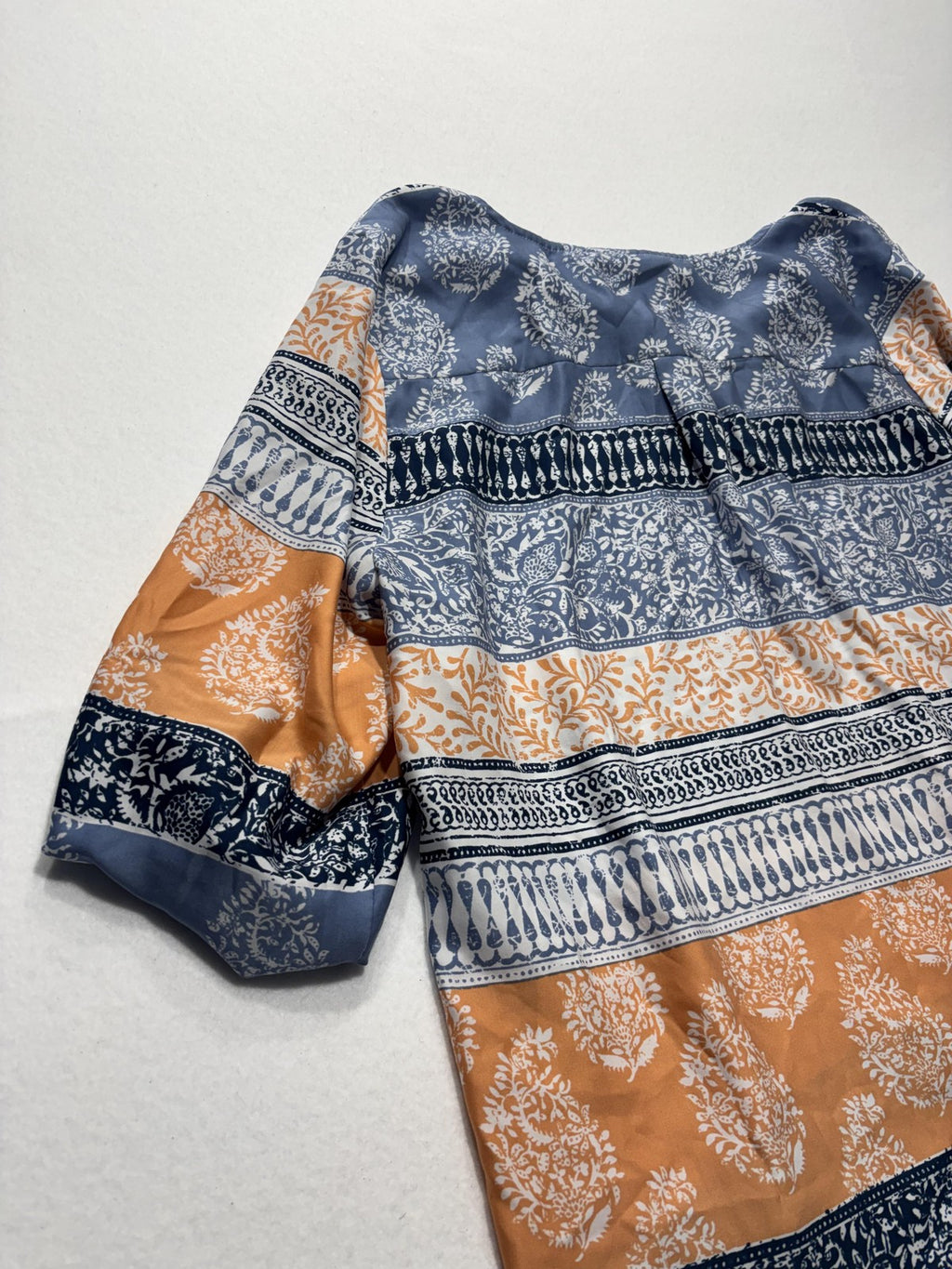 Chico's Blouse Womens 3 Blue Orange Paisley Print Henley 3/4 Roll Tab Tunic Top