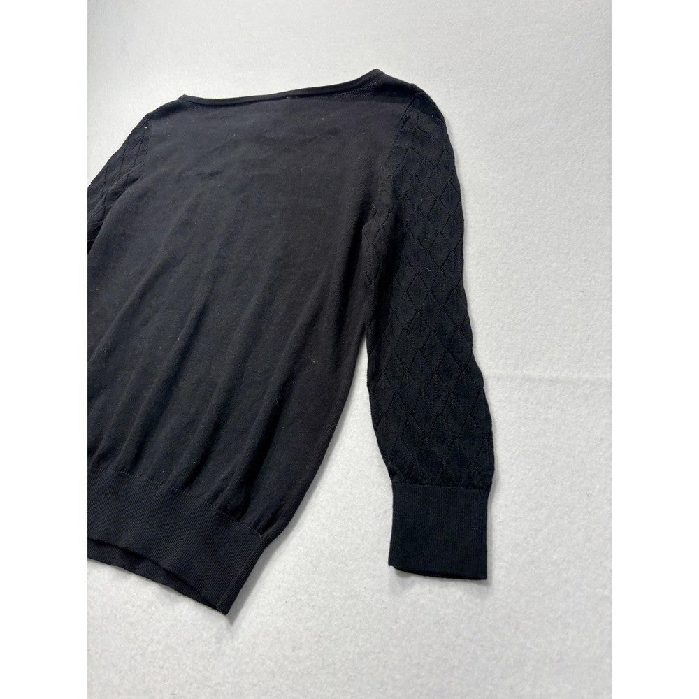 LOFT Sweater Womens Small Black Boat Neck Diamond Knit Sleeve Pullover 370975
