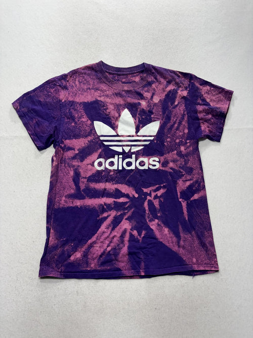 Adidas Shirt Mens Small Purple Tie Dye Trefoil Logo Graphic Tee Short Sleeve