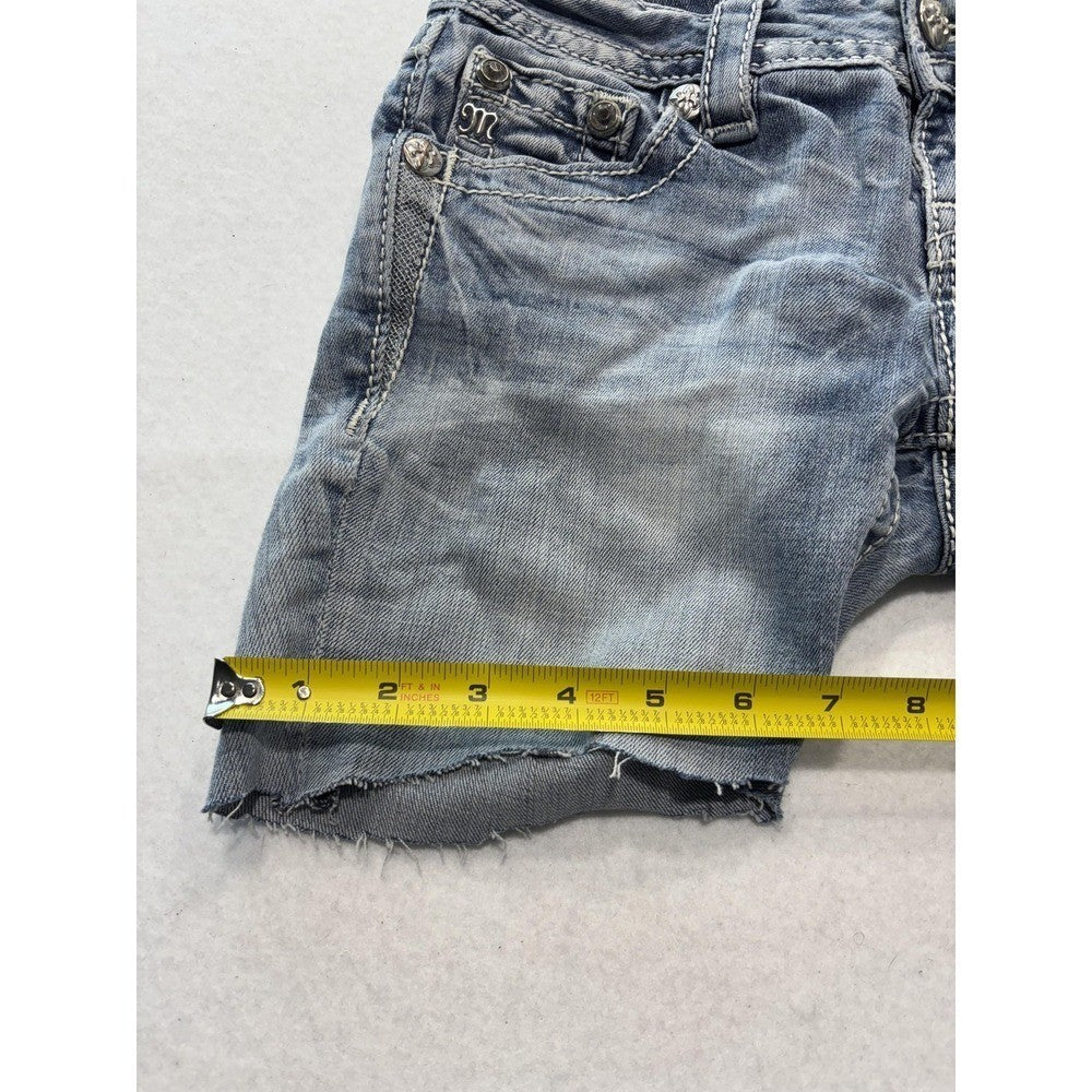 Miss Me Signature Skinny Shorts Womens 24 Blue Cut Off Embroidered Denim JP5038H