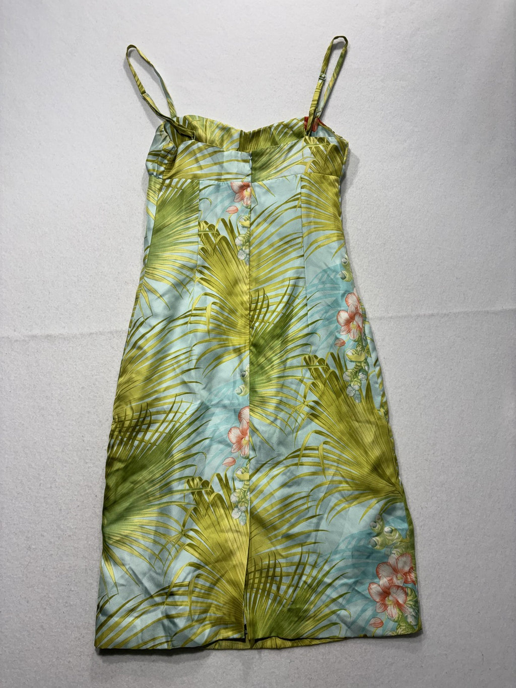 Tommy Bahama Dress Womens 6 Green Blue Silk Floral Sweetheart Sundress Strappy