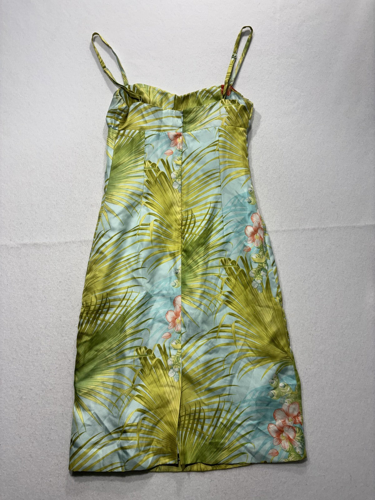 Tommy Bahama Dress Womens 6 Green Blue Silk Floral Sweetheart Sundress Strappy