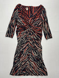 Anne Klein Dress Womens 14 Multi Animal Ruched Sheath 3/4 Sleeve Knee Length