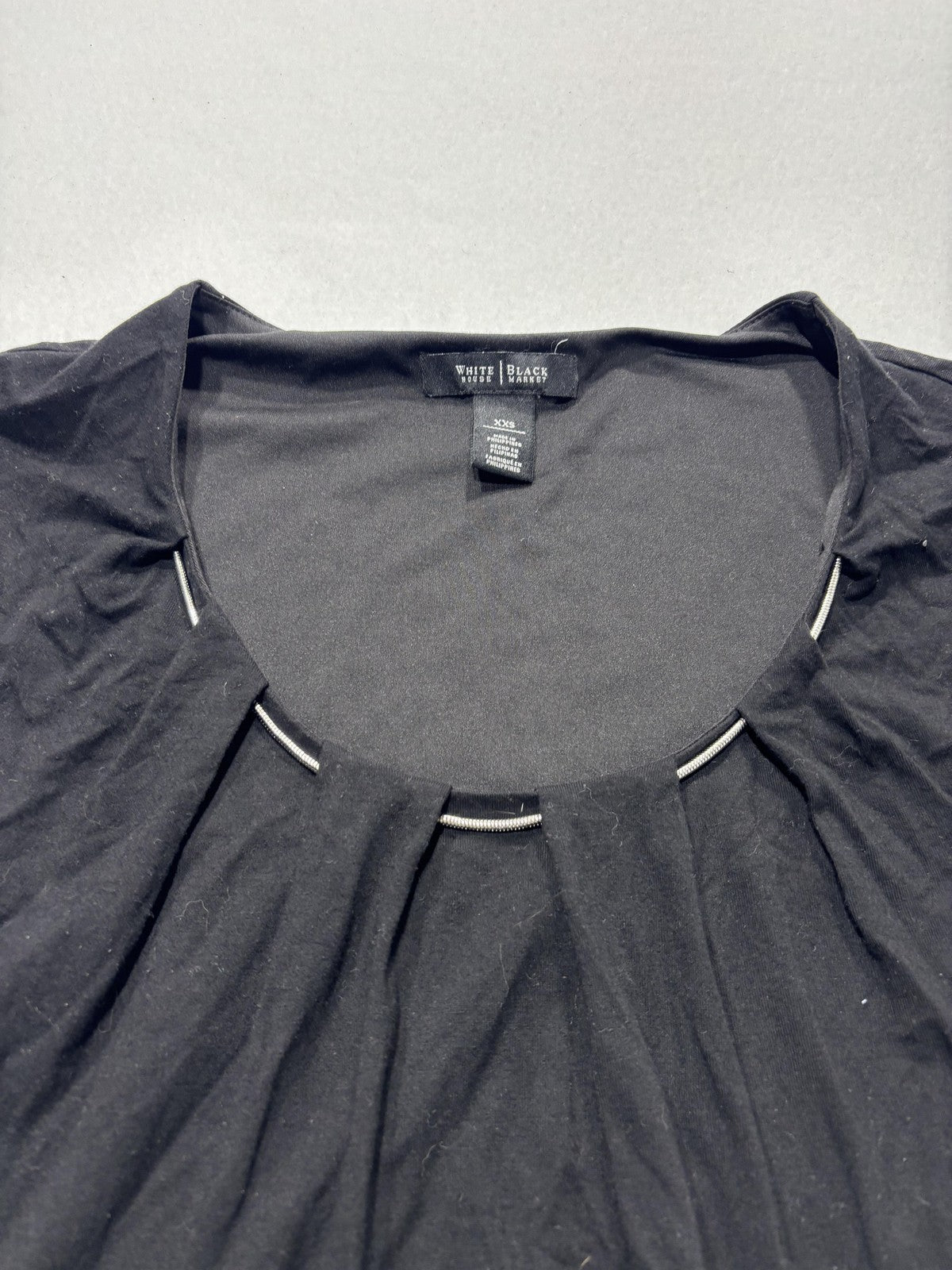 White House Black Market Tank Womens XXS Black Scoop Neck Pleated Lined Stretch