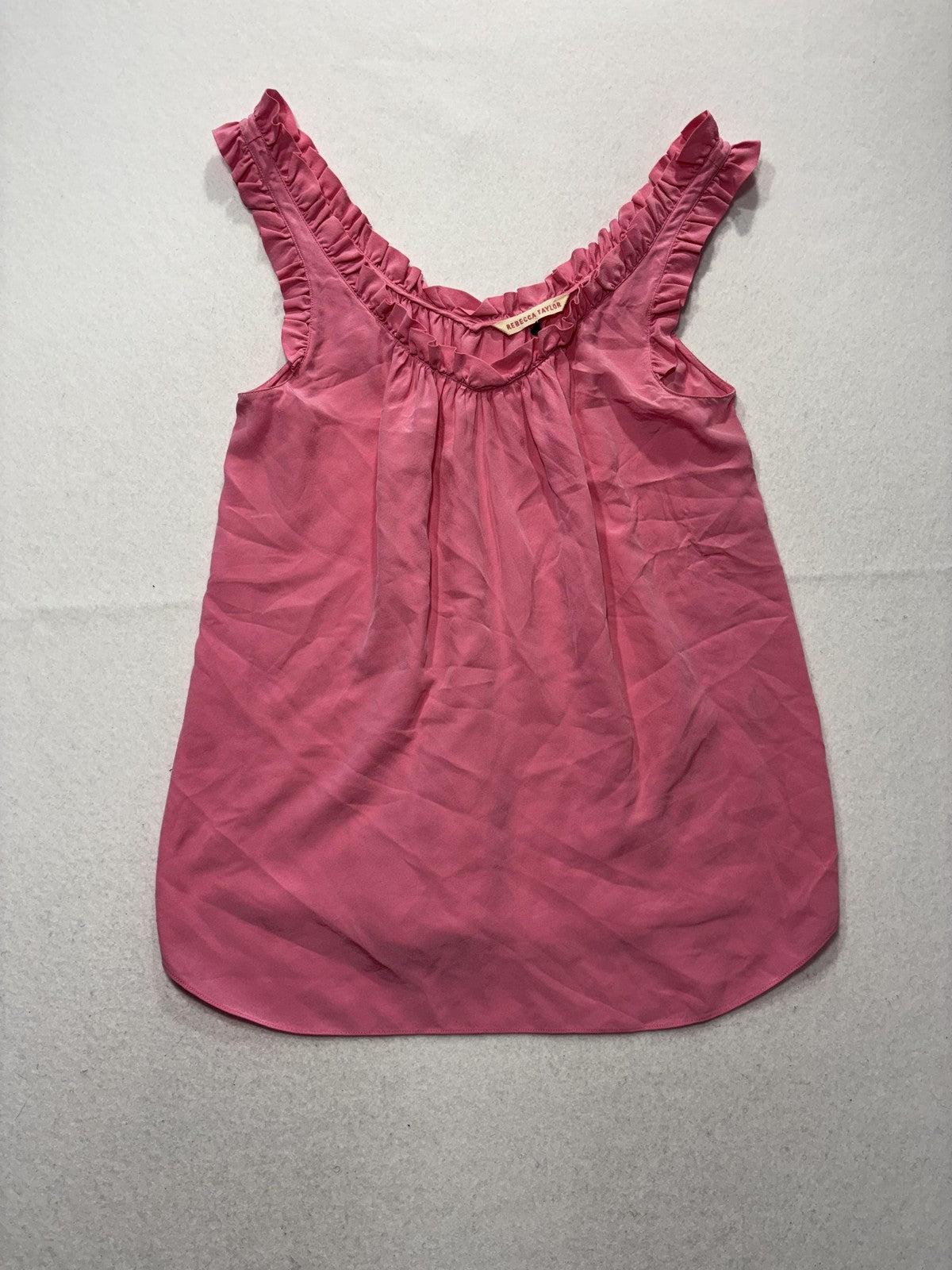 Rebecca Taylor Tank Womens 8 Pink Silk Scoop Neck Ruffle Chiffon Sleeveless Top