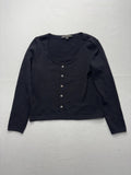 St. John Sweater Womens 4 Black Scoop Neck Rhinestone Button Long Sleeve Knit