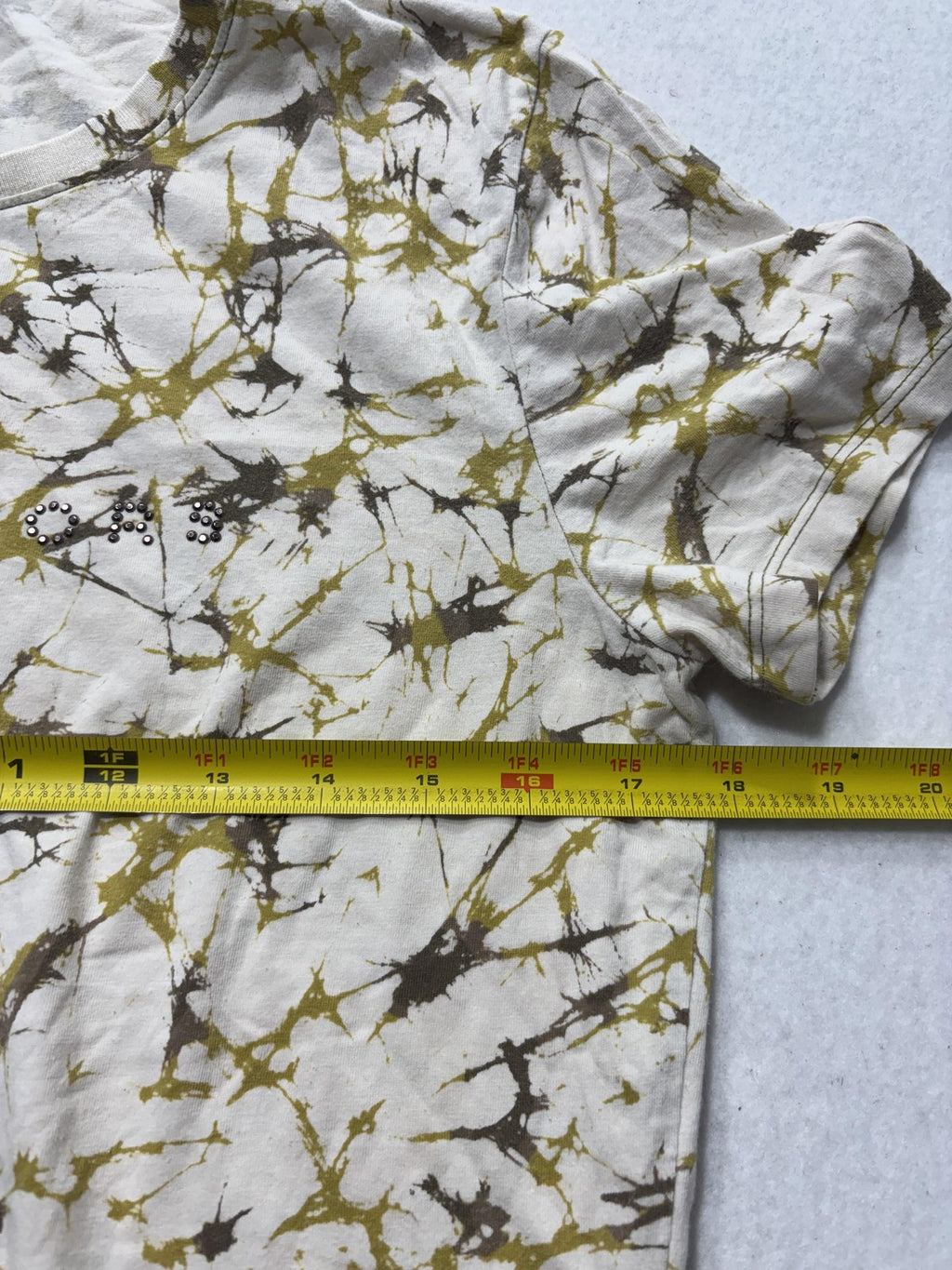 MICHAEL Michael Kors Shirt Womens Large Tan Splatter Crew Neck Short Sleeve Tee