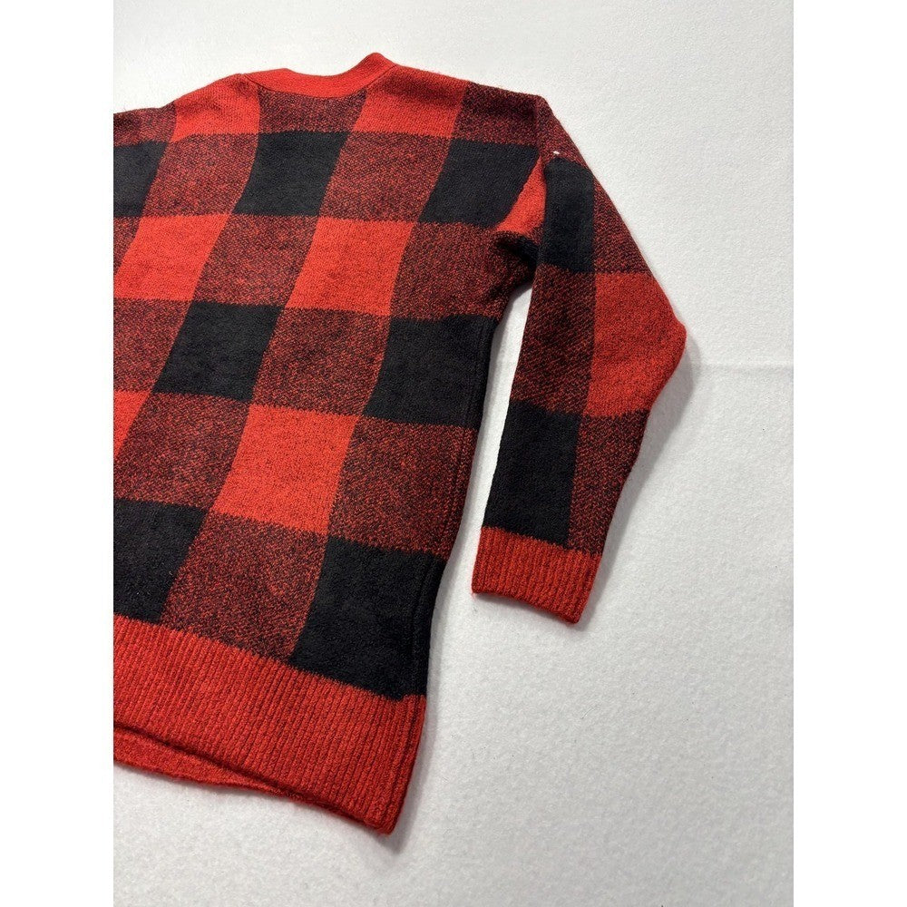 Style&co. Cardigan Womens PL Red Buffalo Plaid Chunky Knit Button Front Pockets