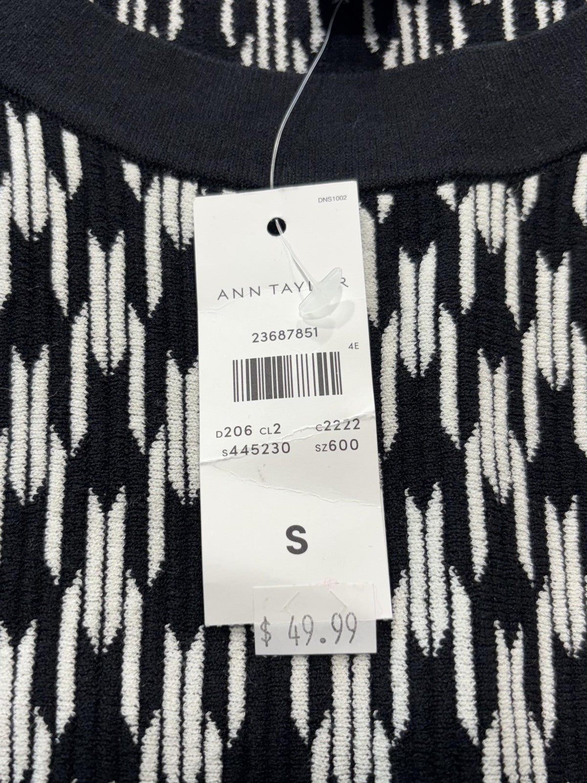 Ann Taylor Sweater Vest Womens Small Black White Geometric Crew Neck Sleeveless