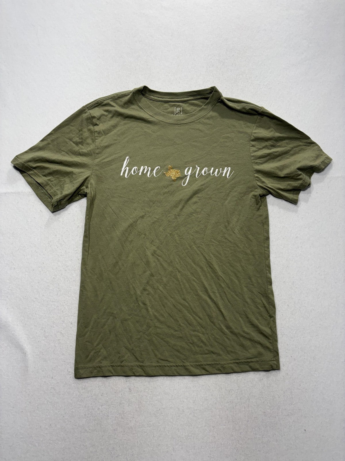 George Shirt Mens Small Green Home Grown Texas Graphic Glitter T-Shirt GM226097