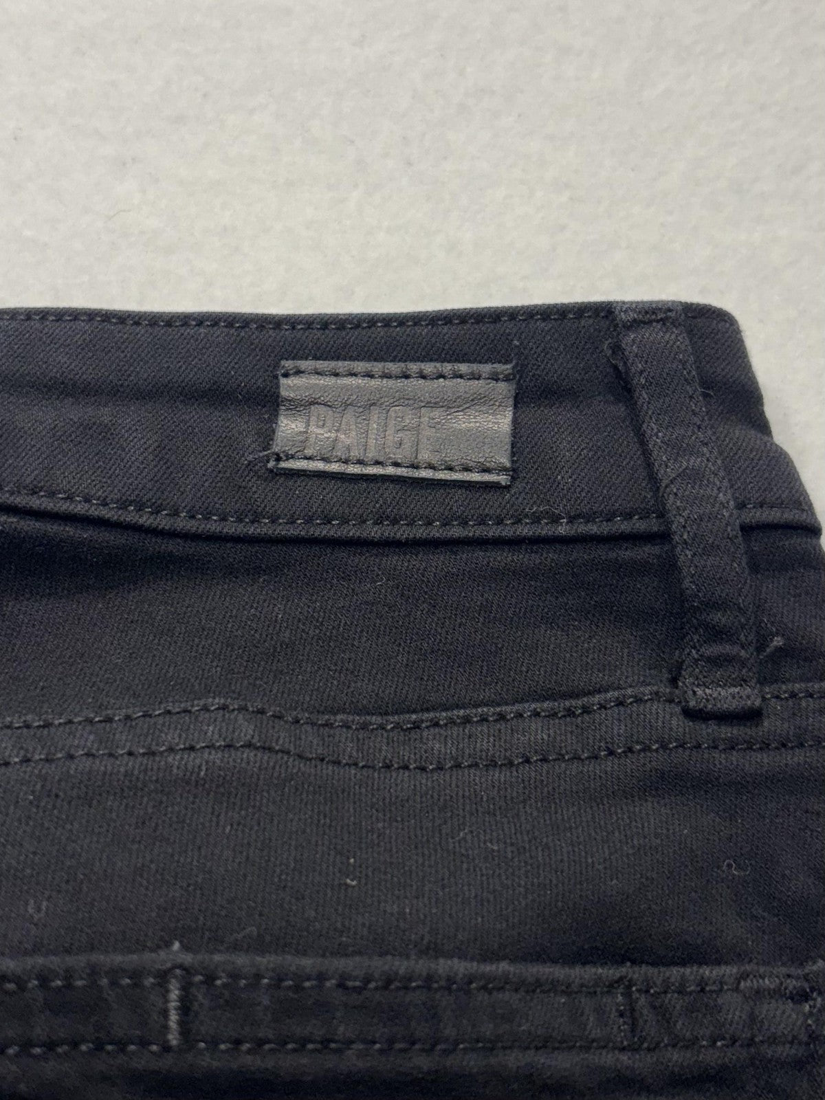 Paige Hoxton Straight Ankle Jeans Womens 24 Black Mid Rise Ruffle Fringe Stretch