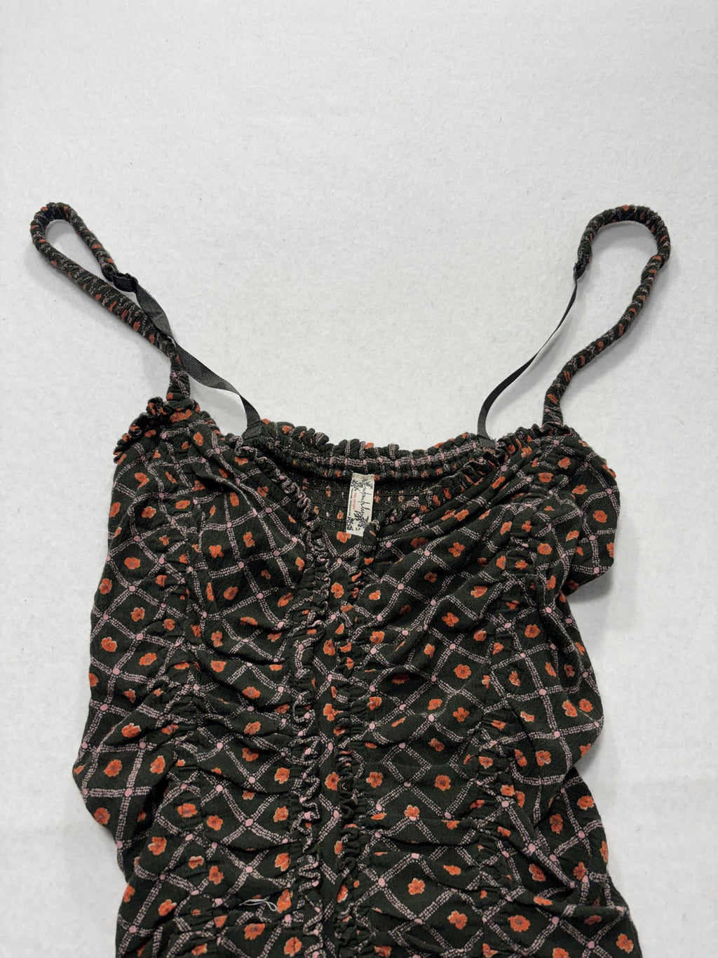 Free People Bodysuit Womens Small Black Smocked Ruched Sheer Mesh Thong