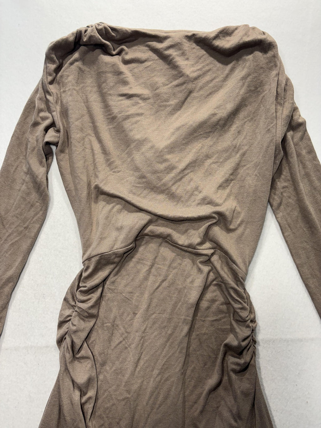 Banana Republic Dress Womens Medium Brown V Neck Long Sleeve Ruched Wrap Maxi