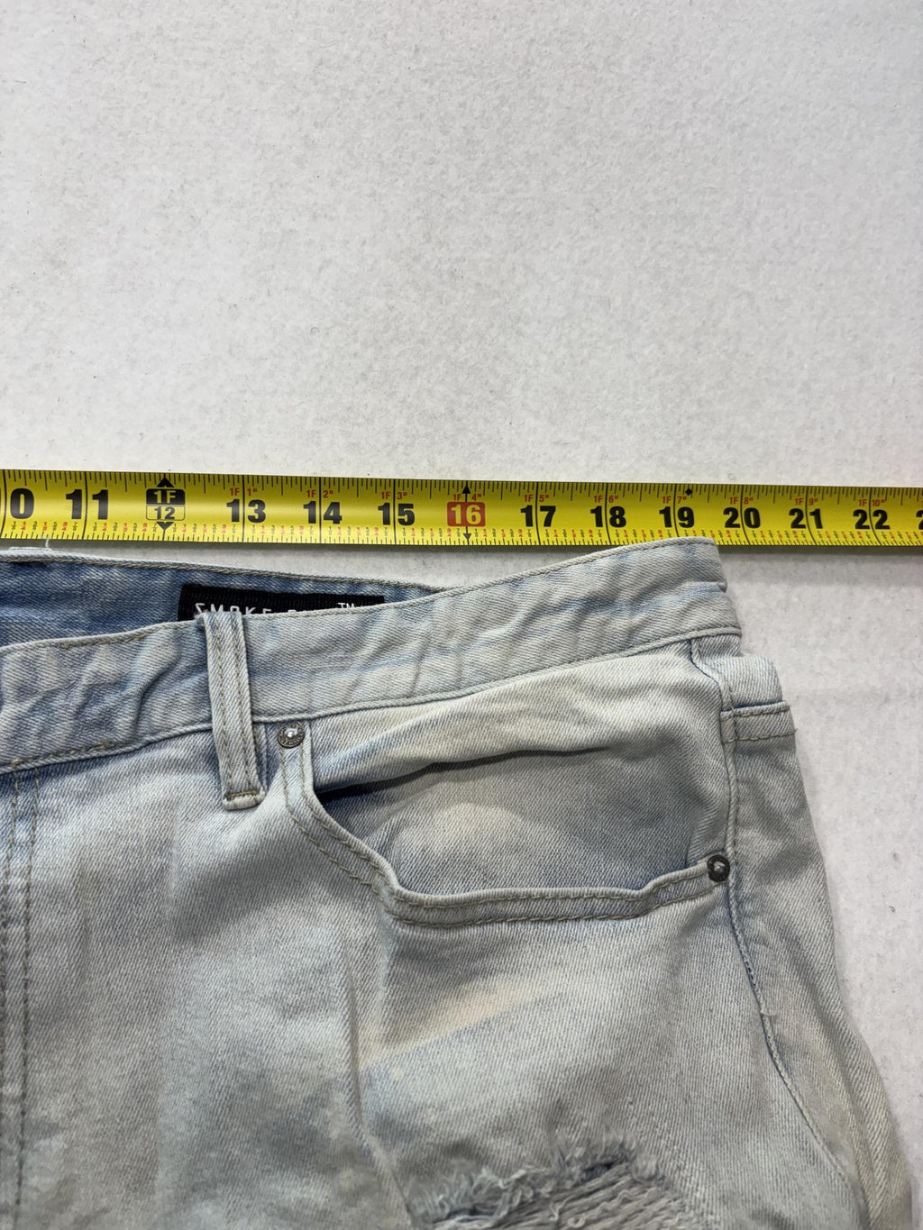 Smoke Rise Jeans Mens 38x34 Blue Light Wash Distressed Moto Biker Slim Tapered