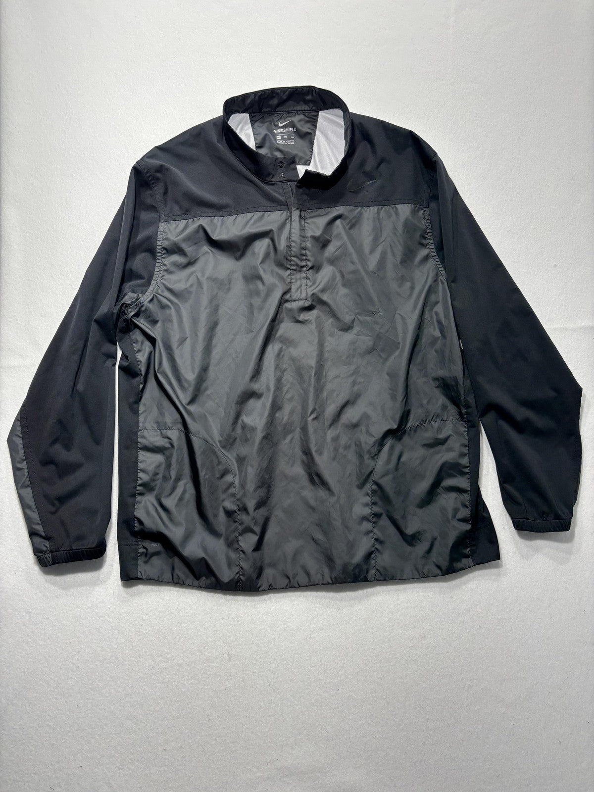 Nike Shield Windbreaker Jacket Mens 2XL Black Pullover Stand Collar Running