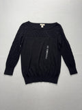 LOFT Sweater Womens Small Black Boat Neck Diamond Knit Sleeve Pullover Top