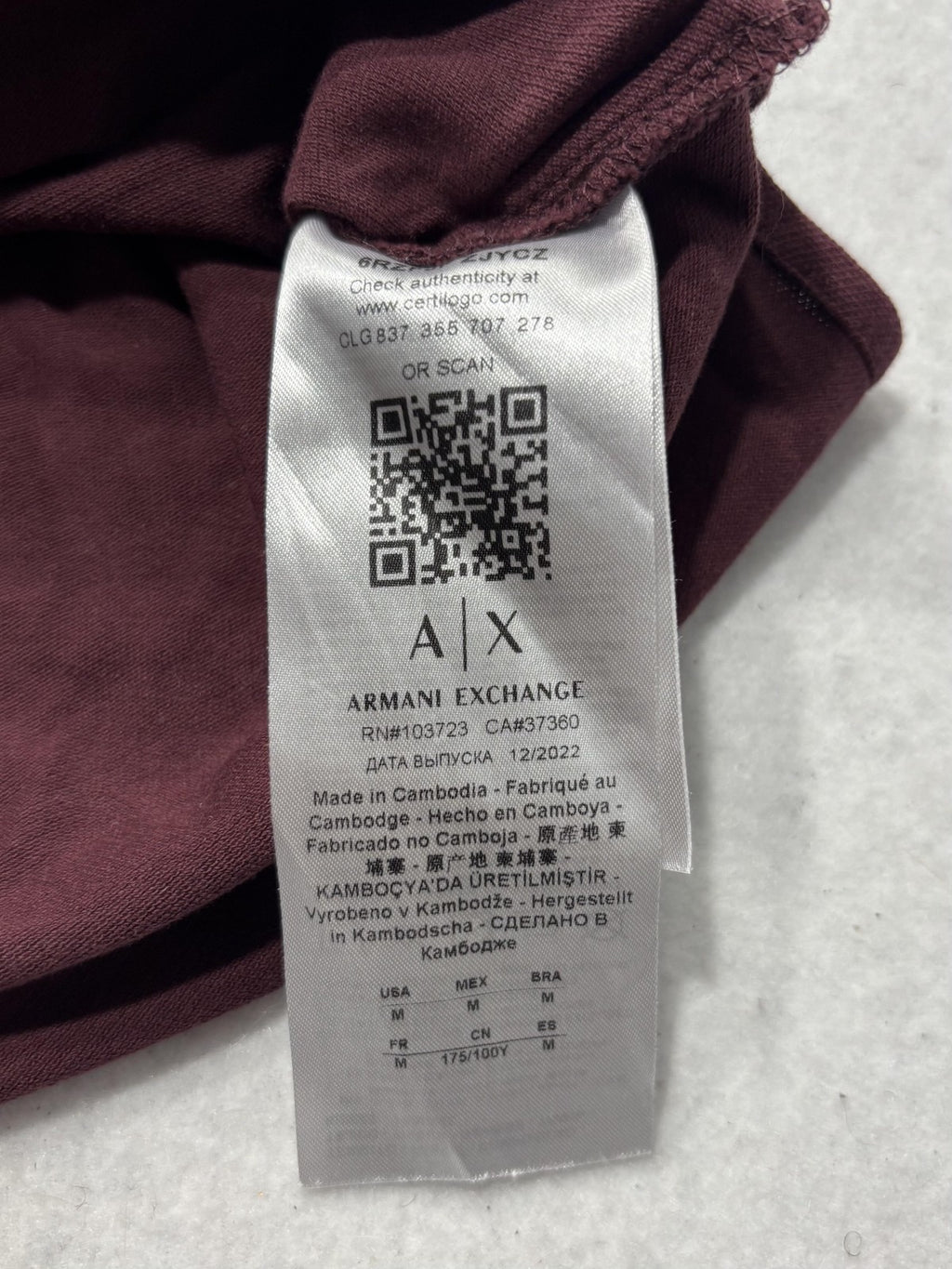 Armani Exchange Polo Shirt Mens Medium Red Logo Patch Striped Collar Knit