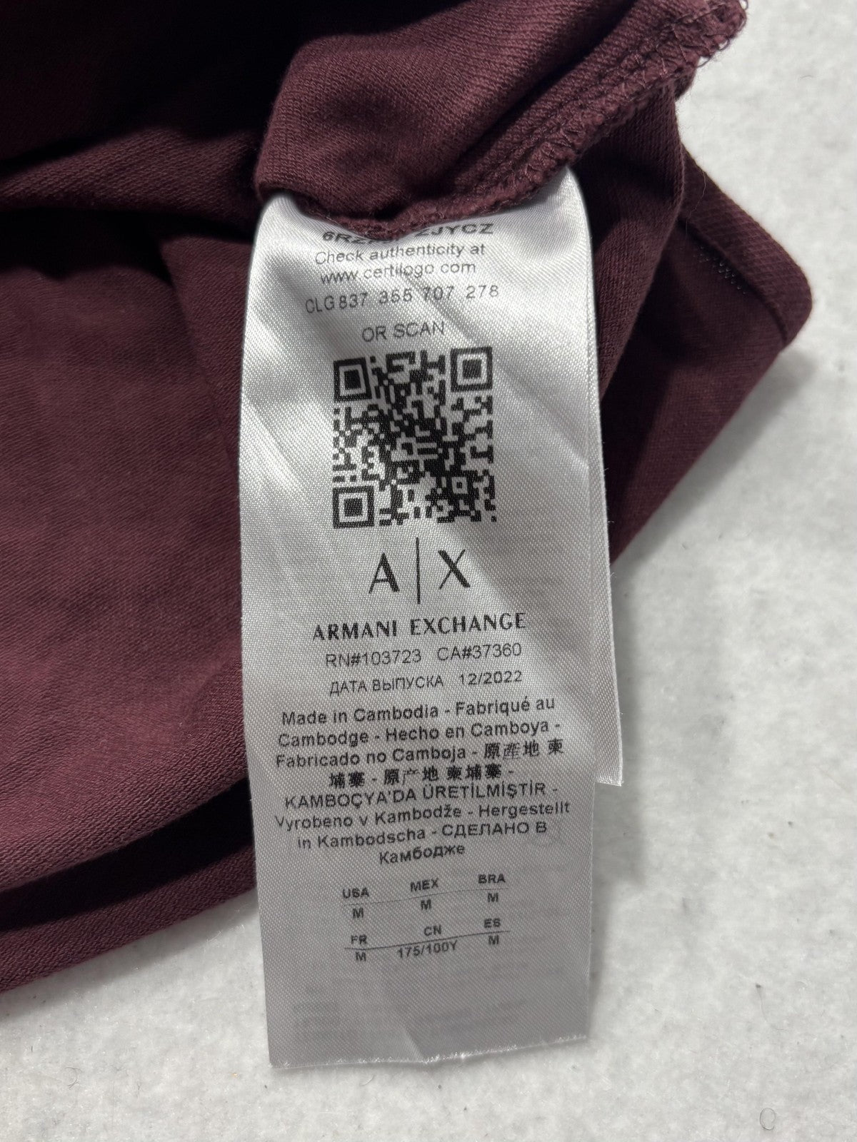 Armani Exchange Polo Shirt Mens Medium Red Logo Patch Striped Collar Knit