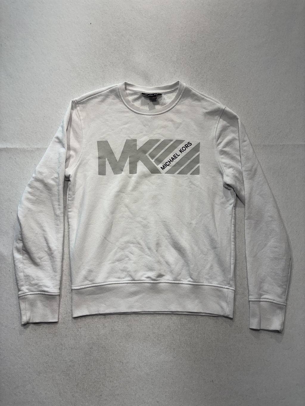 Michael Kors Sweatshirt Mens Small White Fleece Crew Neck MK Logo Pullover