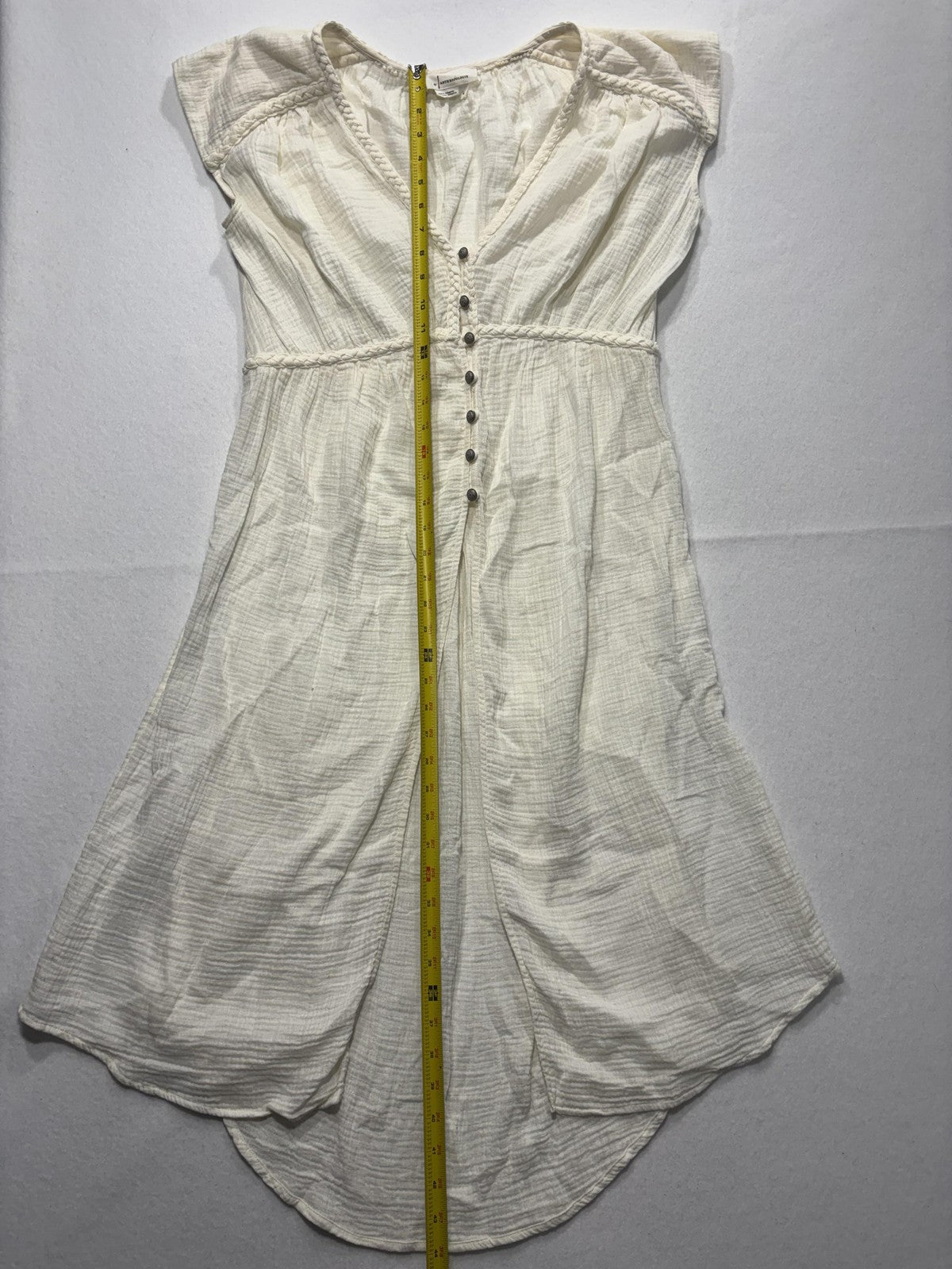 Anthropologie Dress Womens Medium White V Neck Button Front Braided Hi Low Boho
