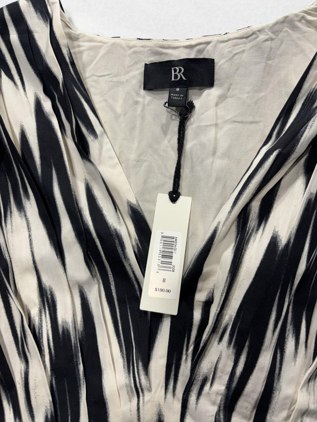 Banana Republic Dress Womens 8 Black White Abstract V Neck Sleeveless Fit Flare