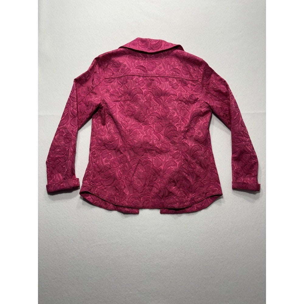 Additions By Chico's Jacket Womens 0 Pink Floral Jacquard Button Front Twill