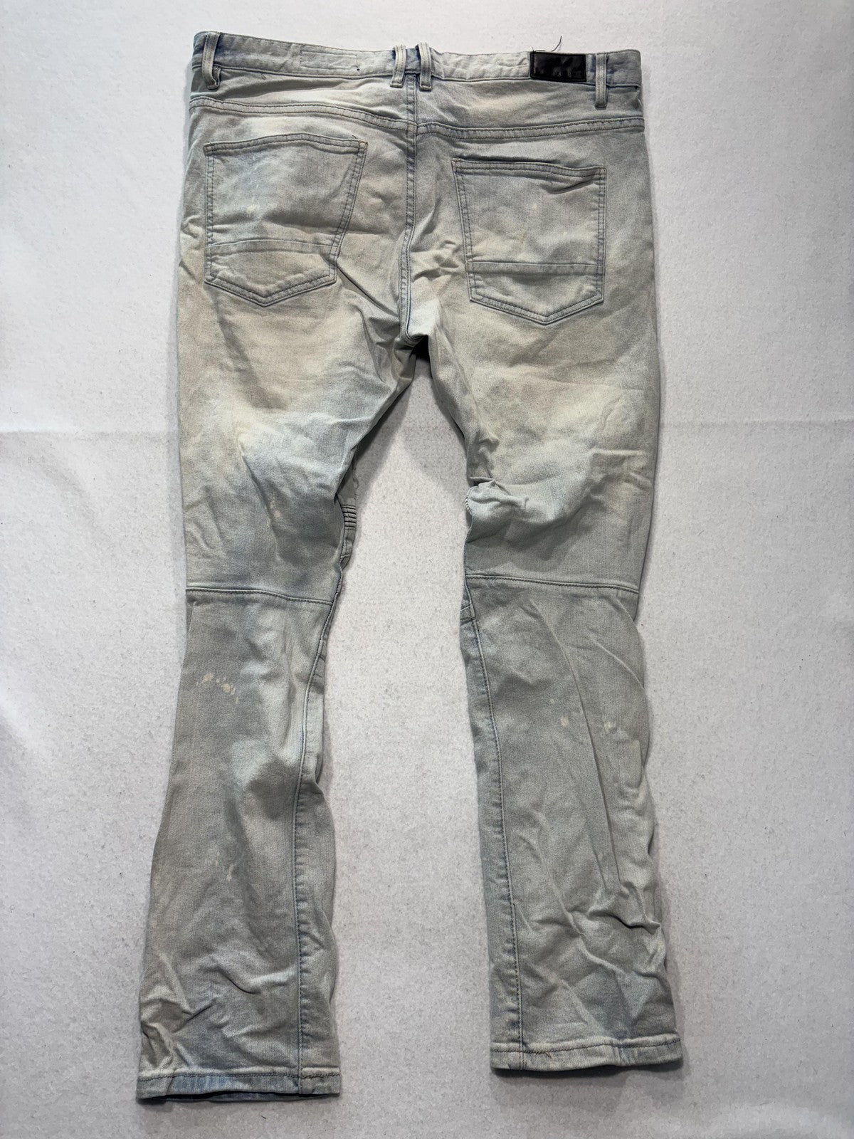 Smoke Rise Jeans Mens 38x34 Blue Light Wash Distressed Moto Biker Slim Tapered