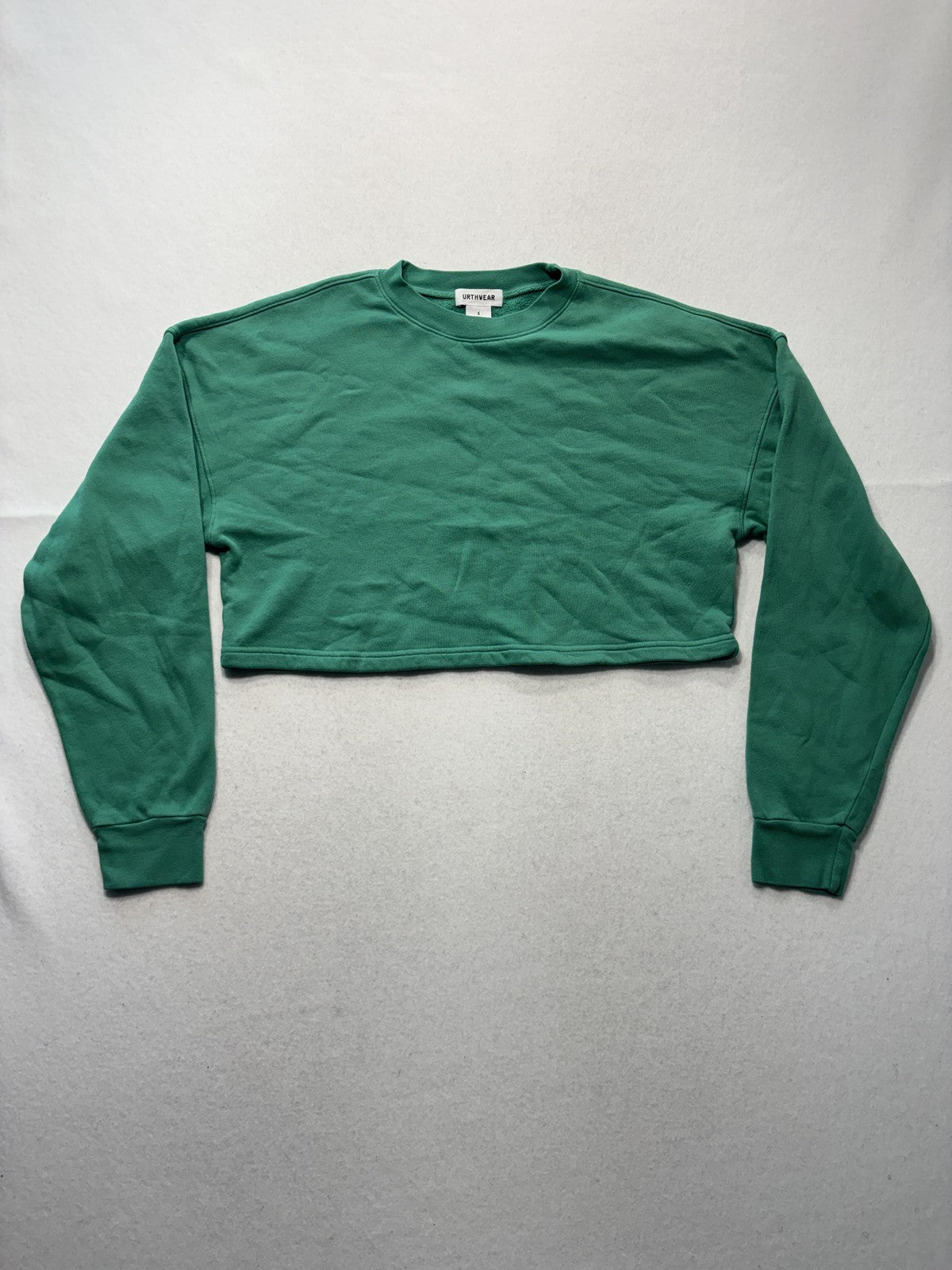 URTHWEAR Sweatshirt Womens Small Green Organic Cotton Cropped Fleece Pullover