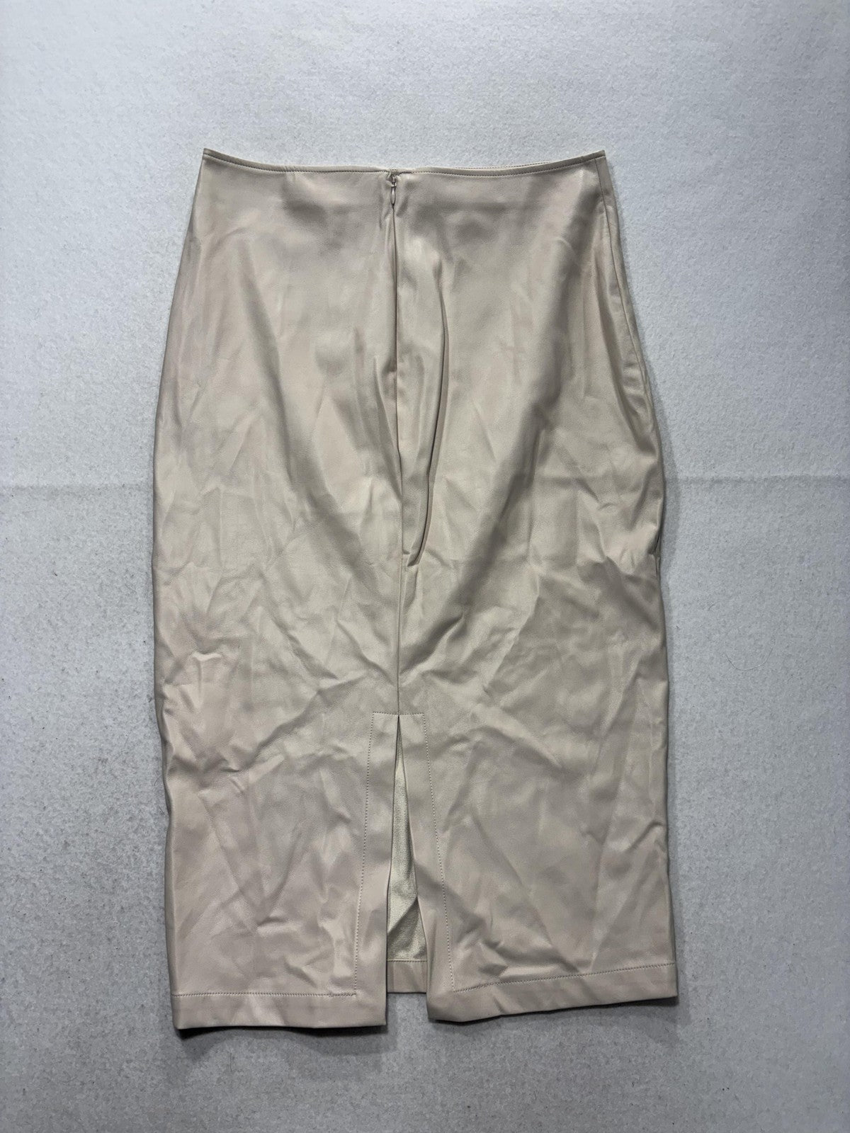 CAMI NYC Skirt Womens L White Faux Leather Midi Pencil Zip Back Slit Bone