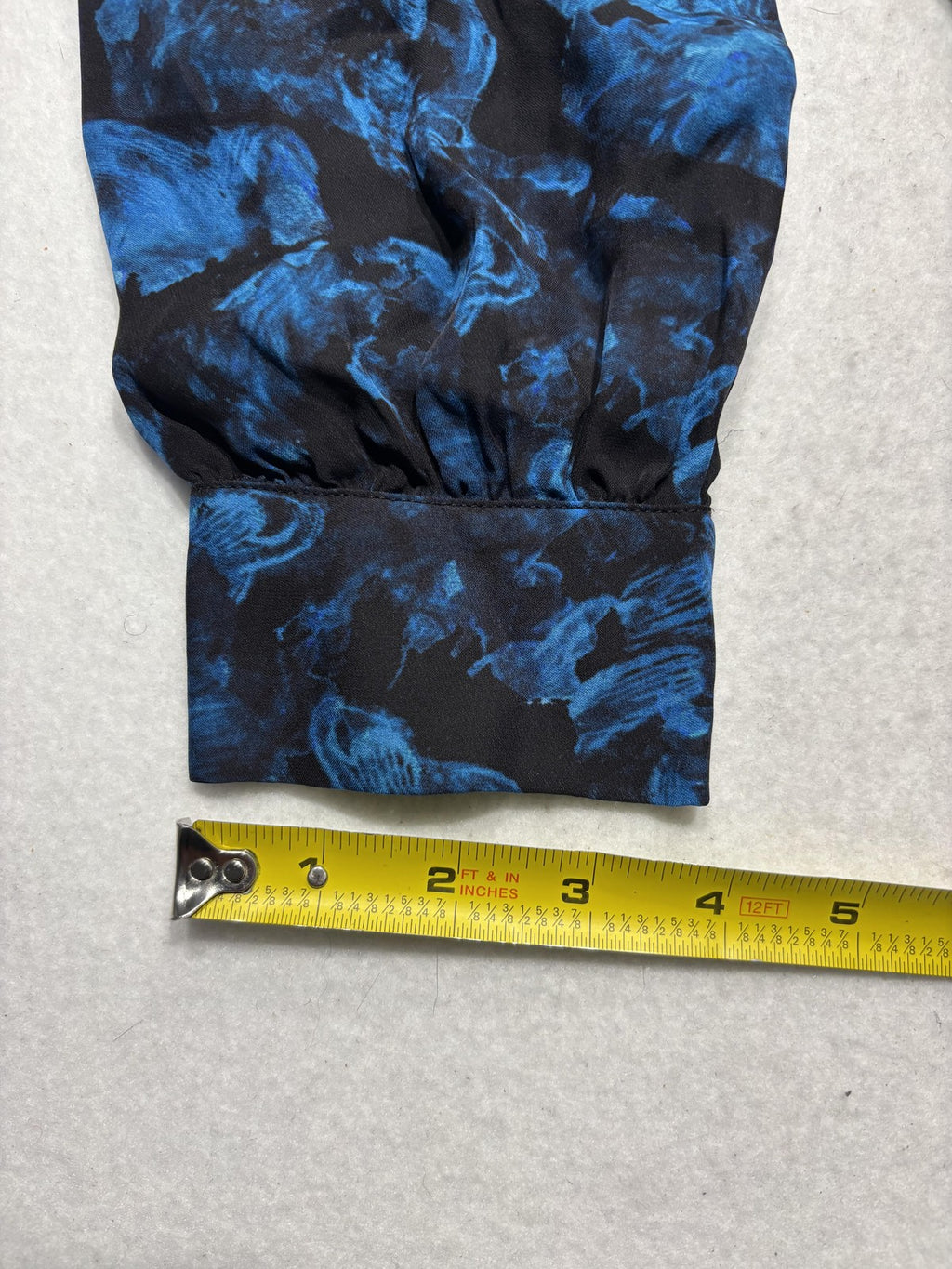 Parker Blouse Womens XL Blue Rainstorm Floral Ruffle Silk Top P9J5807SBP